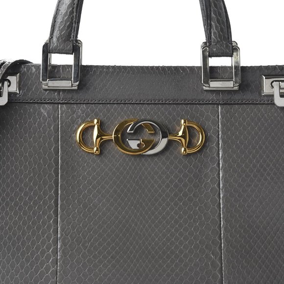 NWT GUCCI GG ZUMI MEDIUM TOP HANDLE PYTHON SATCHEL BAG - Picture 3 of 10